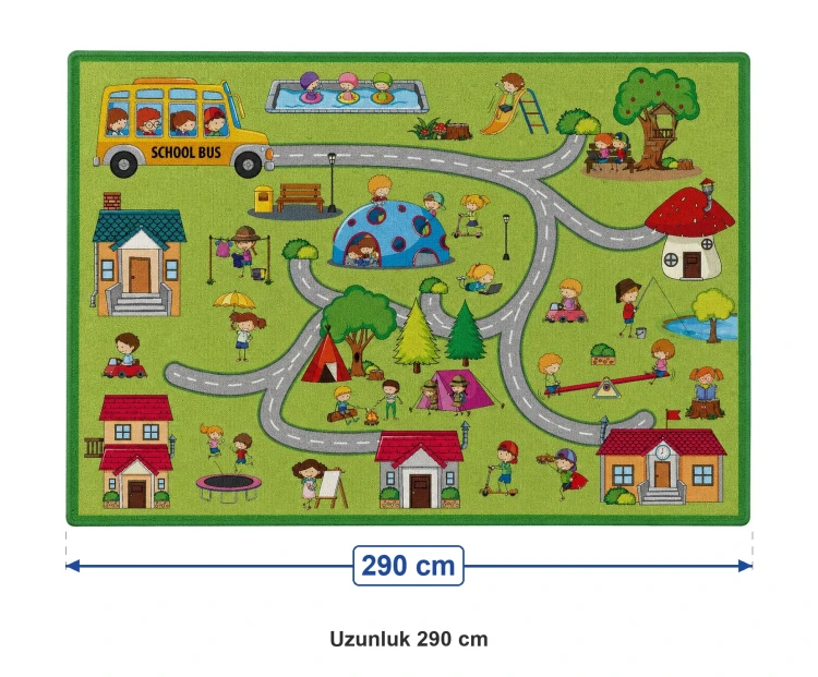 Şehir Desenli Dikdörtgen Çocuk Halısı 200x290 cm ölçüleri: uzunluk 290 cm