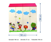 Çatılı Figürlü Kapaklı Portmanto 160x37x190 cm ölçüleri: genişlik 160 cm, derinlik 37 cm, yükseklik 190 cm