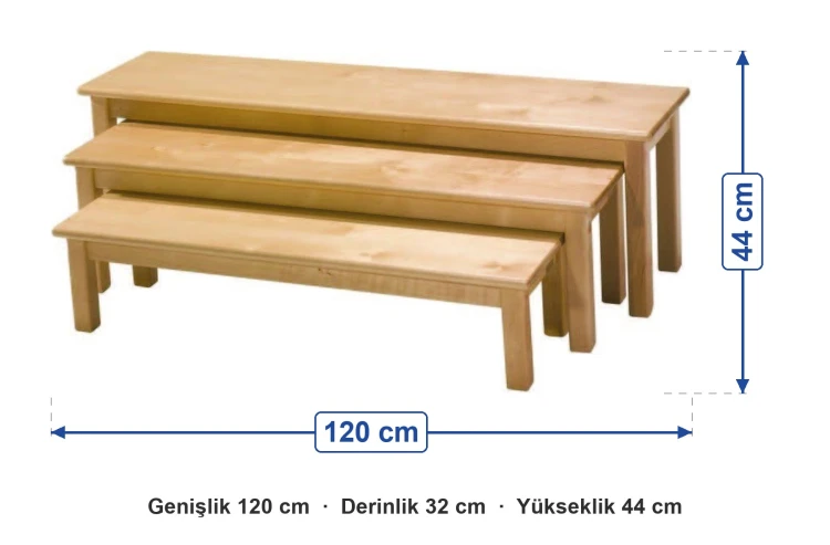 Zigon Bank Seti İç İçe 120x32x44 cm ölçüleri: genişlik 120 cm, derinlik 32 cm, yükseklik 44 cm
