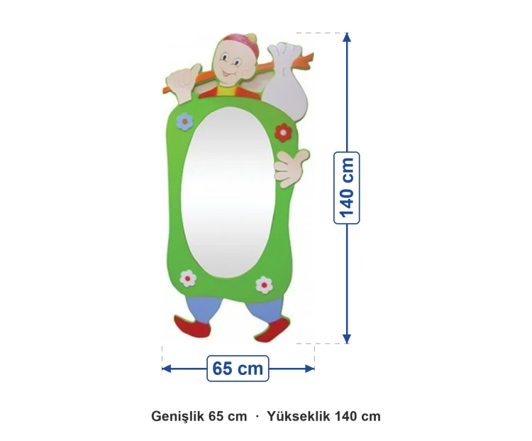 Keloğlan Figürlü Boy Aynası 65x140 cm ölçüleri: genişlik 65 cm, yükseklik 140 cm