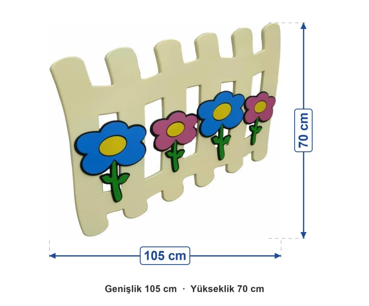 Çiçek Figürlü Ahşap Çit 105x70 cm ölçüleri: genişlik 105 cm, yükseklik 70 cm