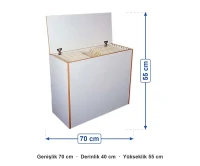 Kapaklı Karton Dolabı 70x40x55 cm ölçüleri: genişlik 70 cm, derinlik 40 cm, yükseklik 55 cm