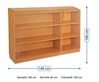 Montessori Açık Raf Dolabı 140x40x100 cm ölçüleri: genişlik 140 cm, derinlik 40 cm, yükseklik 100 cm