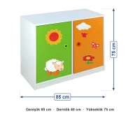 Figürlü 2 Kapaklı Dolap 85x40x75 cm ölçüleri: genişlik 85 cm, derinlik 40 cm, yükseklik 75 cm