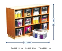 Şeffaf Kutulu Depolama Dolabı 122x45x81 cm ölçüleri: genişlik 122 cm, derinlik 45 cm, yükseklik 81 cm