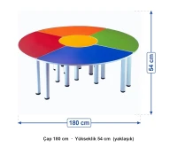 Daire Masa 5 Parça 180 cm ölçüleri: çap 180 cm, yükseklik 54 cm (yaklaşık)