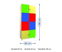 Kilitli 8 Kapaklı Dolap 80x40x160 cm ölçüleri: genişlik 80 cm, derinlik 40 cm, yükseklik 160 cm