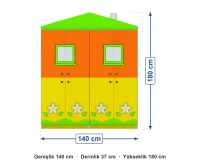 Çatılı Tek Katlı Ev Figürlü Vestiyer 140x37x180 cm ölçüleri: genişlik 140 cm, derinlik 37 cm, yükseklik 180 cm