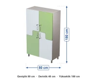 Z Kapaklı Kilitli Öğrenci Dolabı 4 Kişilik 80x40x180 cm ölçüleri: genişlik 80 cm, derinlik 40 cm, yükseklik 180 cm