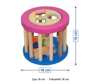 Ahşap Silindir Bul Tak Oyuncağı ölçüleri: çap 16 cm, yükseklik 16 cm