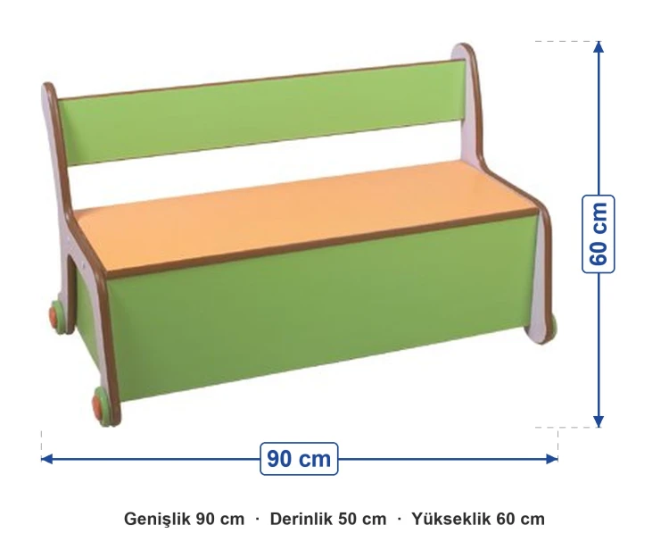 Sandıklı Oturak 90x50x60 cm ölçüleri: genişlik 90 cm, derinlik 50 cm, yükseklik 60 cm