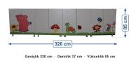 Sevimli Hayvanlar Figürlü Uzun Ayakkabılık 320x37x85 cm ölçüleri: genişlik 320 cm, derinlik 37 cm, yükseklik 85 cm