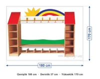 Gökkuşağı Çatılı Ayakkabılık ve Elbise Askılığı 180x37x170 cm ölçüleri: genişlik 180 cm, derinlik 37 cm, yükseklik 170 cm