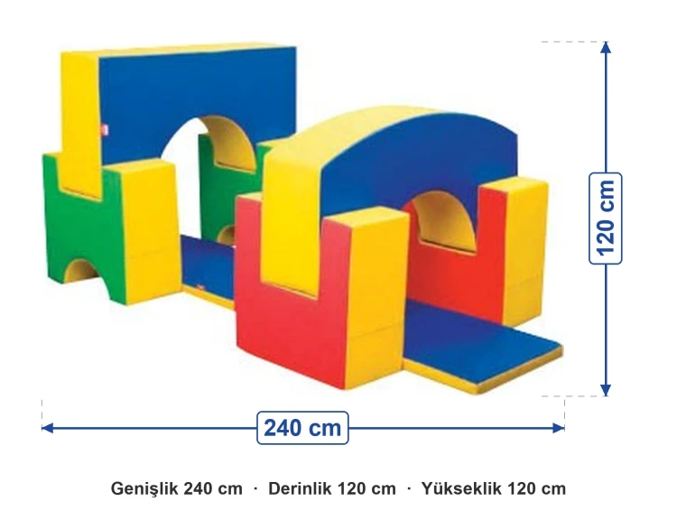 Sünger Oyun Grubu 240x120x120 ölçüleri: genişlik 240 cm, derinlik 120 cm, yükseklik 120 cm