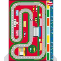 Kırmızı İstasyon Desenli Anaokulu Sınıf  Halısı 200_290 cm