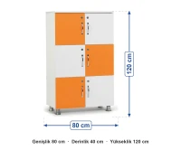 Damalı Turuncu Beyaz 6 Kapaklı Dolap 80x40x120 cm ölçüleri: genişlik 80 cm, derinlik 40 cm, yükseklik 120 cm