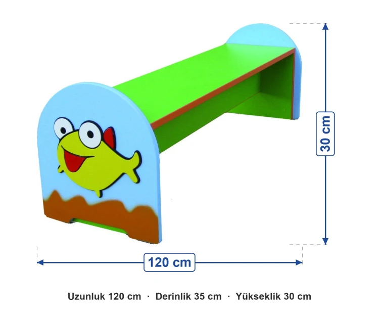 Balık Figürlü Bank 120x35x30 cm ölçüleri: uzunluk 120 cm, derinlik 35 cm, yükseklik 30 cm