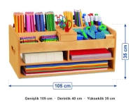 Masa Üstü Fon Kartonu Dolabı 105x40x35 cm ölçüleri: genişlik 105 cm, derinlik 40 cm, yükseklik 35 cm