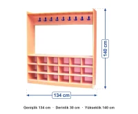 Klasik Açık Portmanto 134x30x140 cm Pembe ölçüleri: genişlik 134 cm, derinlik 30 cm, yükseklik 140 cm