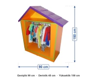 Ev Biçimli Kostüm Dolabı 90x45x150 cm ölçüleri: genişlik 90 cm, derinlik 45 cm, yükseklik 150 cm