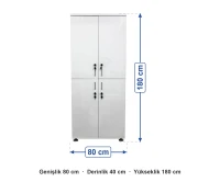 4 Kapaklı Kişisel Dolap 80x40x180 cm ölçüleri: genişlik 80 cm, derinlik 40 cm, yükseklik 180 cm