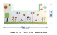 Doğa Figürlü Dolap Seti 240x38x120 cm ölçüleri: genişlik 240 cm, derinlik 38 cm, yükseklik 120 cm
