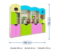 Bulut Taçlı Dolap Grubu 280x42x195 cm ölçüleri: genişlik 280 cm, derinlik 42 cm, yükseklik 195 cm