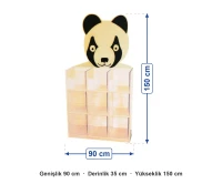 Panda Başlıklı Kutu Raflı Kitaplık 90x35x150 cm ölçüleri: genişlik 90 cm, derinlik 35 cm, yükseklik 150 cm