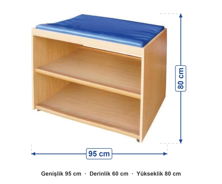 Açık Raflı Alt Değiştirme Dolabı 95x60x80 cm ölçüleri: genişlik 95 cm, derinlik 60 cm, yükseklik 80 cm