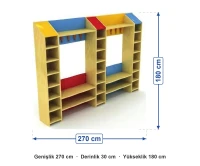 Çift Bölmeli Büyük Portmanto 270x30x180 cm ölçüleri: genişlik 270 cm, derinlik 30 cm, yükseklik 180 cm