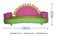 Güneş Sırtlıklı Sünger Koltuk 150x75x85 cm ölçüleri: genişlik 150 cm, derinlik 75 cm, yükseklik 85 cm