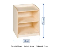 Montessori Açık Raflı Sınıf Dolabı 53x40x70 cm ölçüleri: genişlik 53 cm, derinlik 40 cm, yükseklik 70 cm