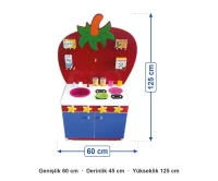 Çilek Figürlü Ahşap Mutfak 60x45x125 cm ölçüleri: genişlik 60 cm, derinlik 45 cm, yükseklik 125 cm