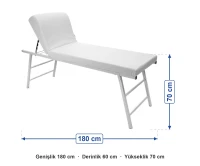 Revir Muayene Masası 180x60x70 cm ölçüleri: genişlik 180 cm, derinlik 60 cm, yükseklik 70 cm
