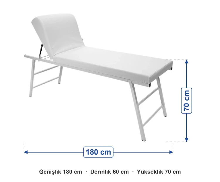 Revir Muayene Masası 180x60x70 cm ölçüleri: genişlik 180 cm, derinlik 60 cm, yükseklik 70 cm