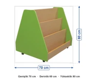 Çift Taraflı Eğimli Kitaplık 70x60x80 cm ölçüleri: genişlik 70 cm, derinlik 60 cm, yükseklik 80 cm