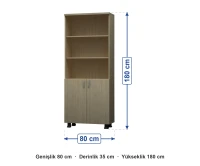 Üstü Açık Raflı Öğretmen Dolabı 80x35x180 cm ölçüleri: genişlik 80 cm, derinlik 35 cm, yükseklik 180 cm