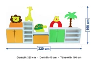 Hayvan Temalı Dolap Seti 320x40x160 cm ölçüleri: genişlik 320 cm, derinlik 40 cm, yükseklik 160 cm