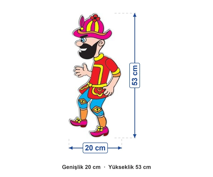Ahşap Karagöz Figürü 20x53 cm ölçüleri: genişlik 20 cm, yükseklik 53 cm