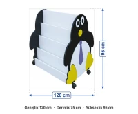 Penguen Figürlü Çift Taraflı Kitaplık 120x75x95 cm ölçüleri: genişlik 120 cm, derinlik 75 cm, yükseklik 95 cm