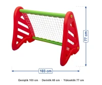 Süper Gol Minyatür Futbol Kalesi ölçüleri: genişlik 103 cm, derinlik 65 cm, yükseklik 77 cm