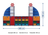 Yelkenli Dolap Seti Kutulu 400x35x180 cm ölçüleri: genişlik 400 cm, derinlik 35 cm, yükseklik 180 cm