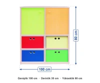 4 Çekmeceli 2 Kapaklı Dolap 100x35x80 cm ölçüleri: genişlik 100 cm, derinlik 35 cm, yükseklik 80 cm